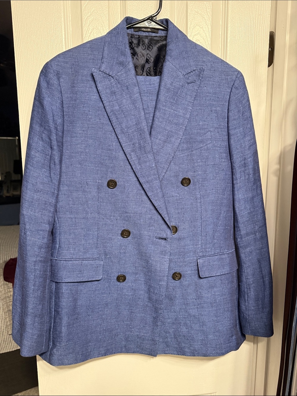 Banana Republic Men's Double-Breasted Blue Linen-Blend Blazer